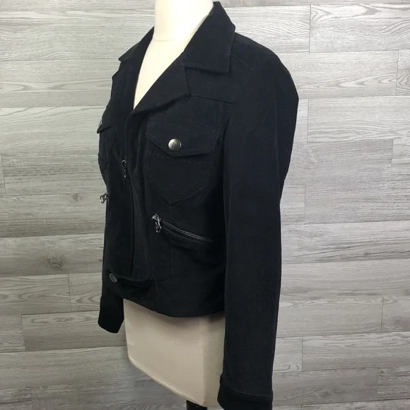 One Girl Who Velvet Black Moto Jacket - Picture 2 of 9